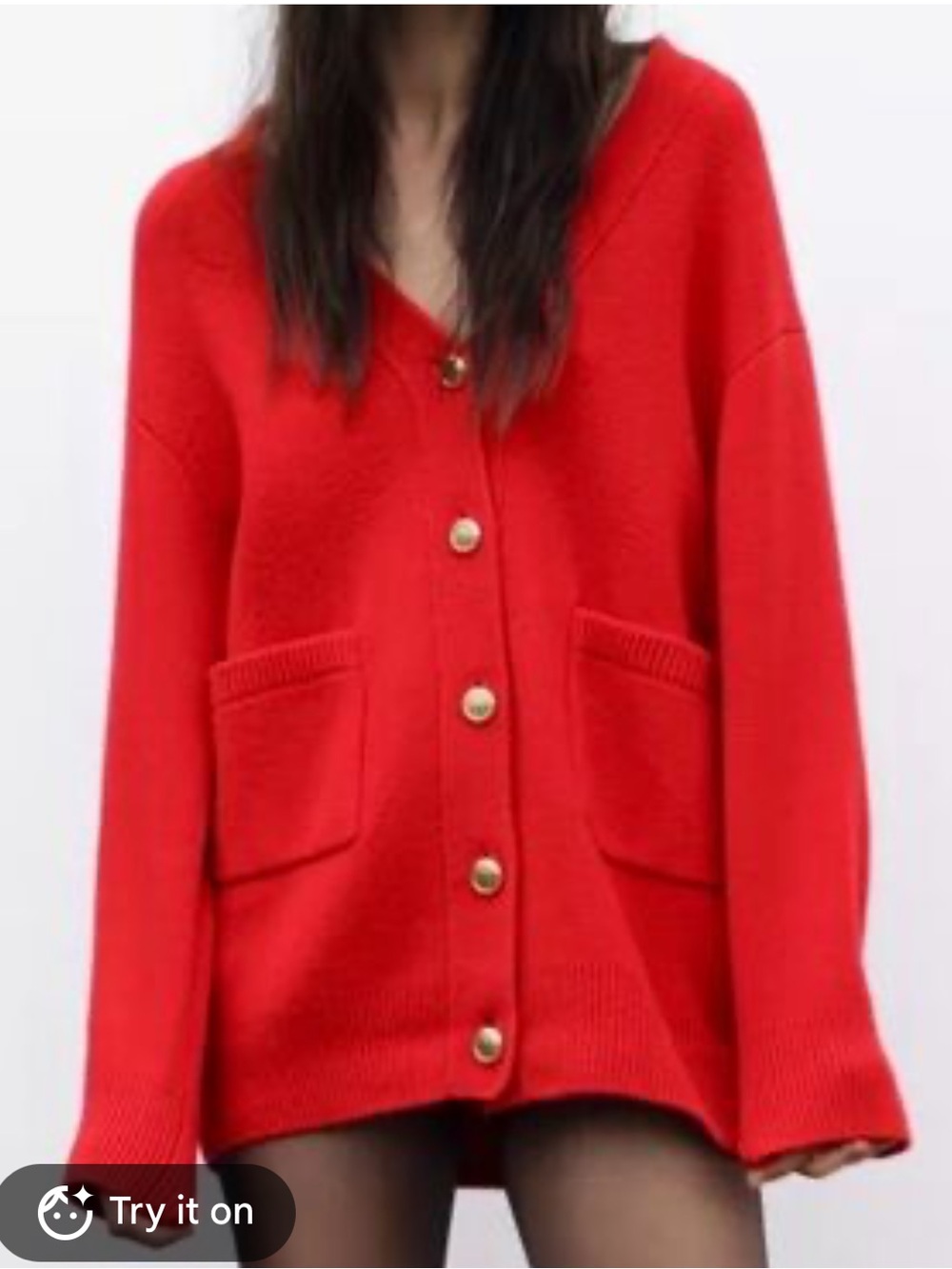Zara NWT 100% wool Oversized Chunky Knit V-Neck Button Cardigan Sweater Medium